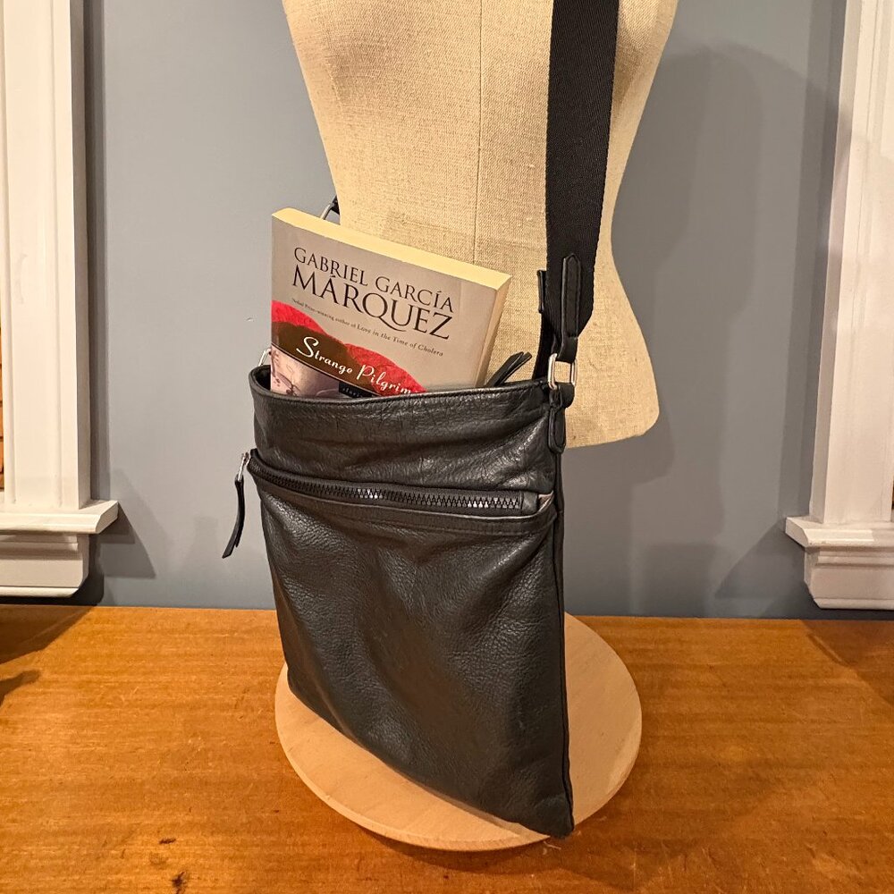 Leather Cross Body Bag, Black, Adjustable Strap, - Picture 6 of 9